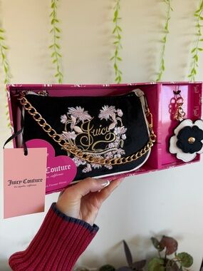 Juicy Couture in bloom Embroidered Chain Shoulder Bag with mirror keychain